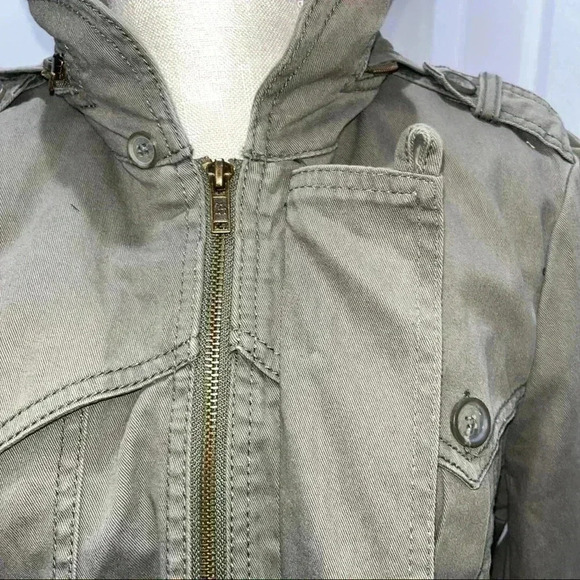 I HEART RONSON Military style utility jacket NWOT tie waist hooded olive - Picture 5 of 16